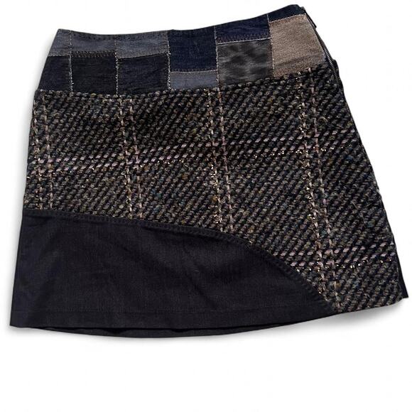 Save The Queen Patchwork Wool Blend Skirt Italy Multicolor Tweed Denim 17” - Picture 1 of 6